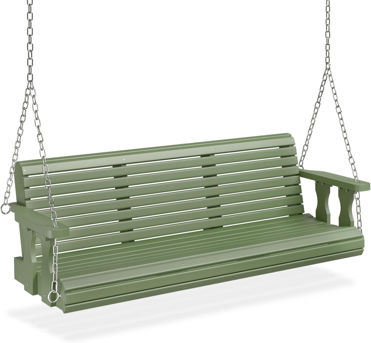 VINGLI Upgraded Patio Wooden Porch Swing for Courtyard & Garden, Heavy Duty 880 LBS Swing Chair Bench with Hanging Chains for Outdoors (Green, 5 FT)-VerdiqueGarden