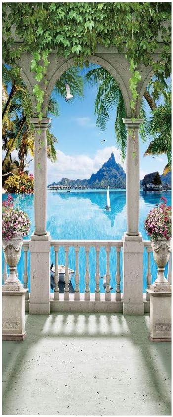3D Door Stickers Murals - Landscape - Peel and Stick - Waterproof & Washable - Matt Finish - Scenic Motif - White - 37.4" x 84.6" - 2 Pieces-VerdiqueGarden