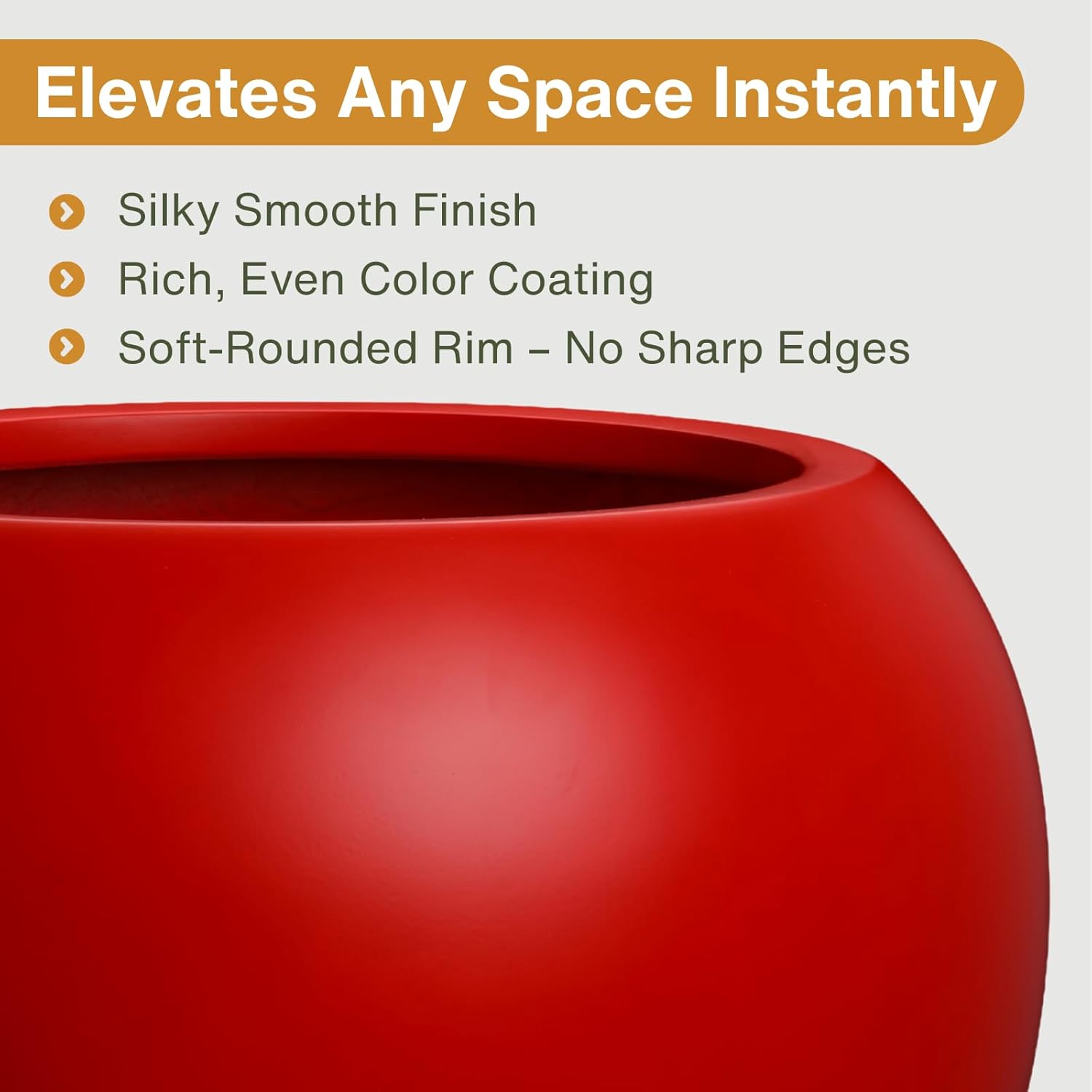 Globo Large Fiberstone Plant Pot, Large Planters for Indoor Plants, Outdoor Planters for Porch (Red, 16" D x 12.8" H)-VerdiqueGarden