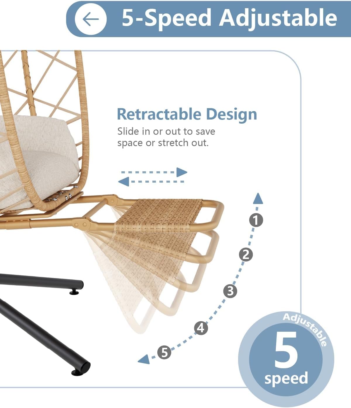 SWITTE Hanging Egg Chair with Stand, Outdoor Swing Egg Chair with Footrest, Patio Hammock Chair with Cushion for Garden Backyard-Cream-VerdiqueGarden