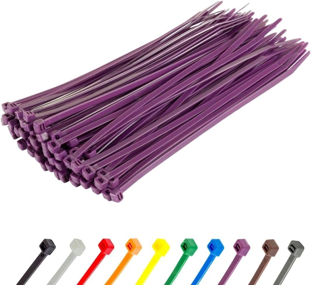GTSE 8 Inch Purple Zip Ties, 100 Pack, 50lb Strength, UV Resistant Strong Nylon Cable Ties, Self-Locking 8" Tie Wraps-VerdiqueGarden
