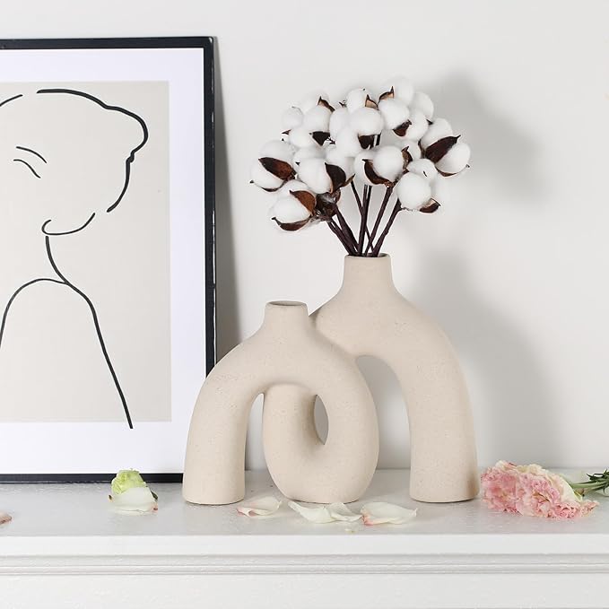 CEMABT Modern Nordic Boho Vase Set - Elegant Beige Matte Ceramic Home Decor for Living Room, Bookshelf, Mantel, Entryway Table & Console Décor | Shelf Decorations Gift-VerdiqueGarden