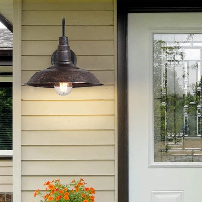 2-Pack Outdoor Gooseneck Barn Light 10" Retro Exterior Wall Light Iron Art Dome Farmhouse Wall Sconces Anti-Rust Waterproof Outdoor Light for House Porch Garage Entryway-VerdiqueGarden