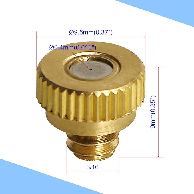 Aopin G 3/16 Brass Misting Nozzles 0.4mm / 0.015" Orifice Atomizing Mister Sprayer Nozzle Suitable For Outdoor Cooling,Garden Irrigation,Fountain, Crop Nutrient Injection, Greenhouse 16 Pcs-VerdiqueGarden