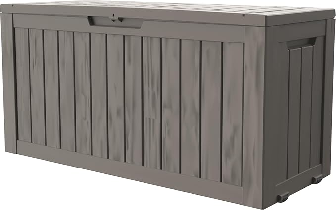 90 Gallon Outdoor Cushion Storage - Waterproof Deck Boxes for Outdoor, Space-Saving Deck Box with Lock for Patio/Pool Accessories, UV-Resistant Resin, Granite Grey-VerdiqueGarden