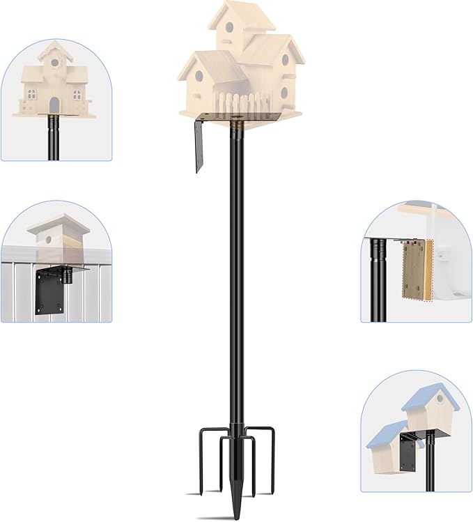 Ottsuls Bird Feeder Pole, 76 Inch Heavy Duty Bird House Pole Kit for Outdoors, with Wooden Board, 5-Prong Base Feeding Station for Wild Birds Watching, Adjustable Feeder Stand (House Not Included)-VerdiqueGarden