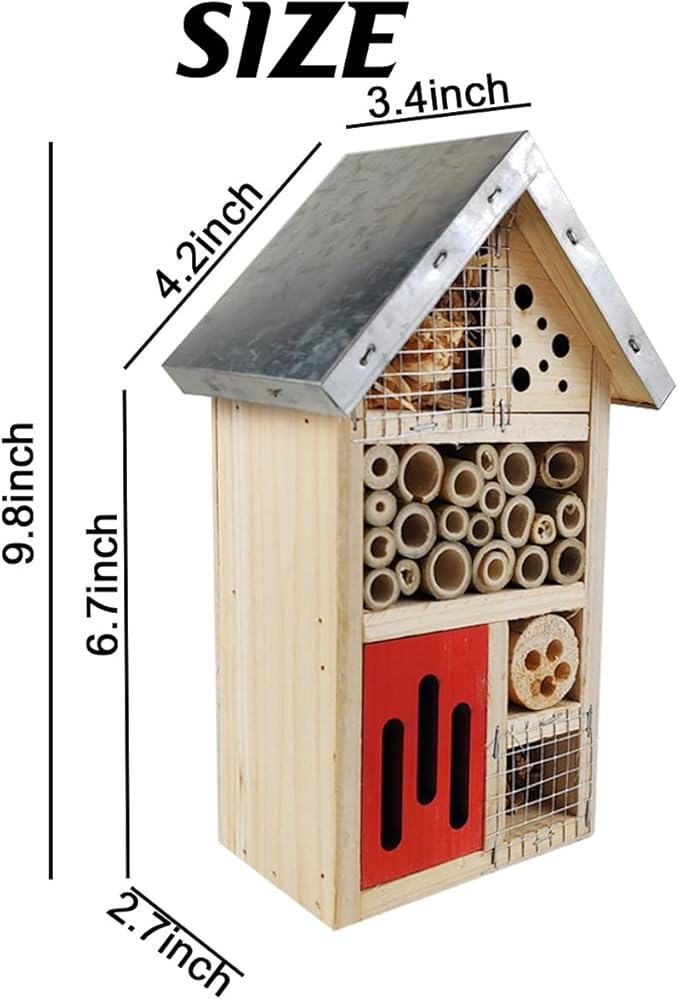 TIHOOD Natural Wooden Hanging Bee House for Gardens Natural Wooden Butterfly Hotel for Bee, Butterfly, Ladybirds, Habitat, Bee Hotel Garden-VerdiqueGarden