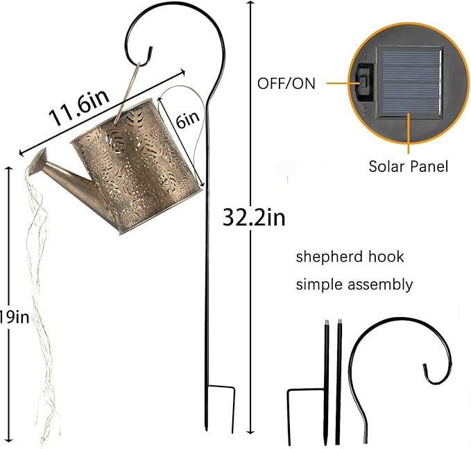 Outdoor Garden Decor Solar Lights, Large Waterproof Watering Can Landscape Lights Hanging Outside Decorations for Gardening Gift Yard Front Porch Clearance Lawn Driveway Patio Backyard Pathway-VerdiqueGarden
