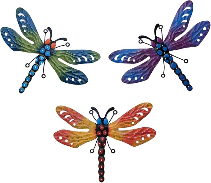 3 Pcs Metal Dragonfly Wall Decor, Colorful Metal Dragonfly Panel, Elegant Butterfly Wall Art - Home Office Garden Decor-VerdiqueGarden