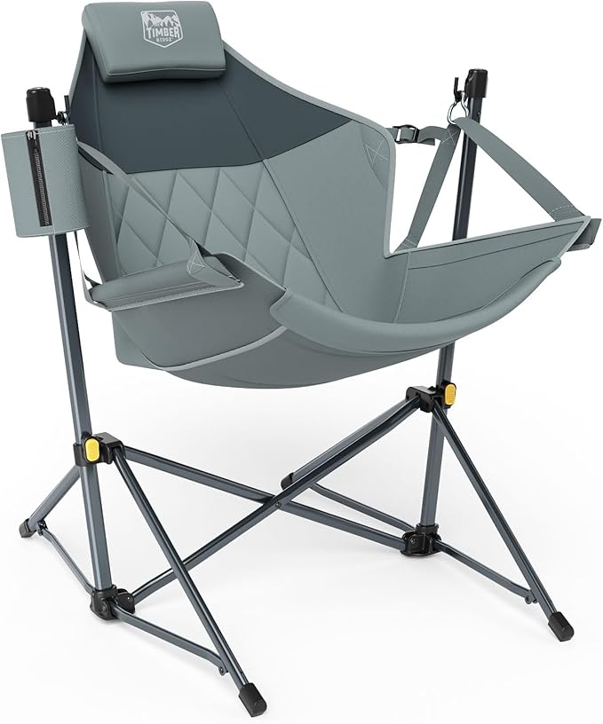 TIMBER RIDGE Hammock Camping Chair with Adjustable Backrest, Heavy Duty Folding Hammock Chair Supports 300lbs, Portable Hammock Chair for Camping, Travelling and Patio, Grey-VerdiqueGarden