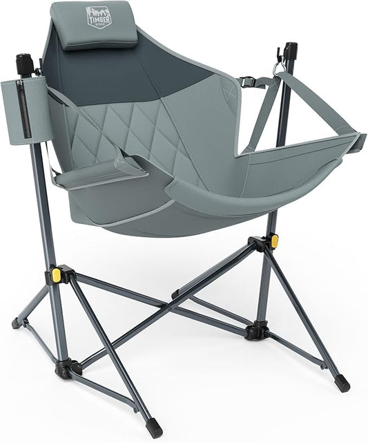 TIMBER RIDGE Hammock Camping Chair with Adjustable Backrest, Heavy Duty Folding Hammock Chair Supports 300lbs, Portable Hammock Chair for Camping, Travelling and Patio, Grey-VerdiqueGarden