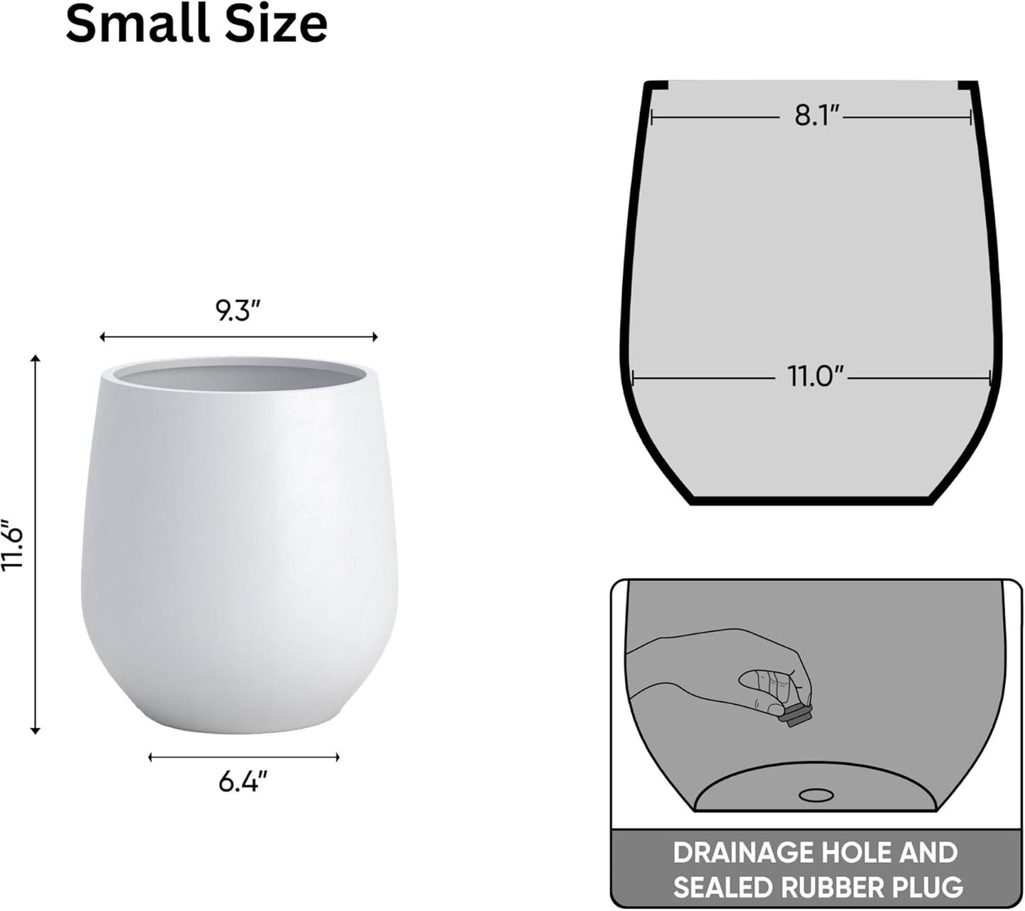 DTY Signature Mount Wilson Lightweight and Durable Modern Fiberstone Tapered Planter for Indoor Outdoor Drainage Hole & Rubber Plug Weather Resistant, 11.8" H x 11" Dia, 8" Opening - Small, White-VerdiqueGarden