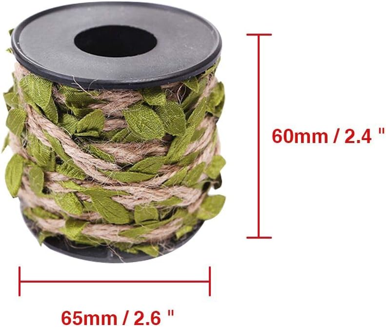 Burlap Leaf Ribbon 2 Rolls 66 Feet Total 5mm Natural Jute Twine with Artificial Green Leaves Braided Decorated Vine for Jungle Safari Party Wedding Garden Home Decor-VerdiqueGarden