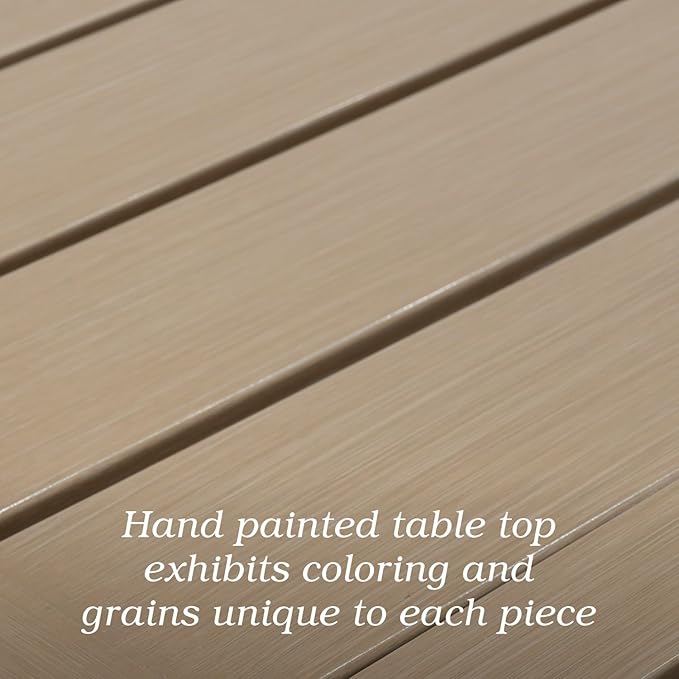 Outdoor Patio Table for 6 Person, Patio Dining Rectangle Table with 1.57" Umbrella Hole for Garden Lawn Backyard Parties, Black Metal Frame 63" L x 38" W x 29" H Brown-VerdiqueGarden