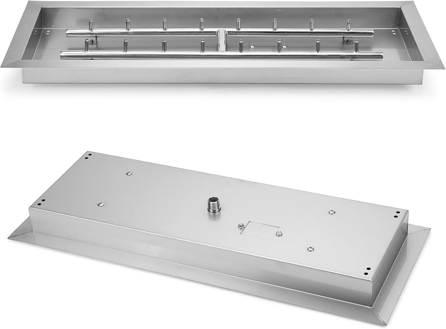 Stanbroil 30 x 10 Inch Upgrade Rectangle Fire Pit Pan with Jet Burner,304 Stainless Steel Natural & Propane Gas Firepits for Outside,High Flame,125,000 BTU Max-VerdiqueGarden