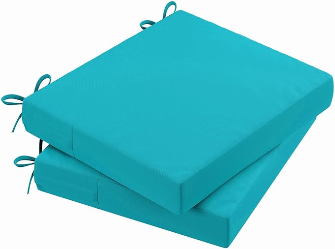 AAAAAcessories Outdoor Seat Cushions for Chairs, Waterproof, Fade-Resistant Patio Furniture Replacement Cushions, 20" x 18" x 3", Set of 2, Turquoise Blue-VerdiqueGarden