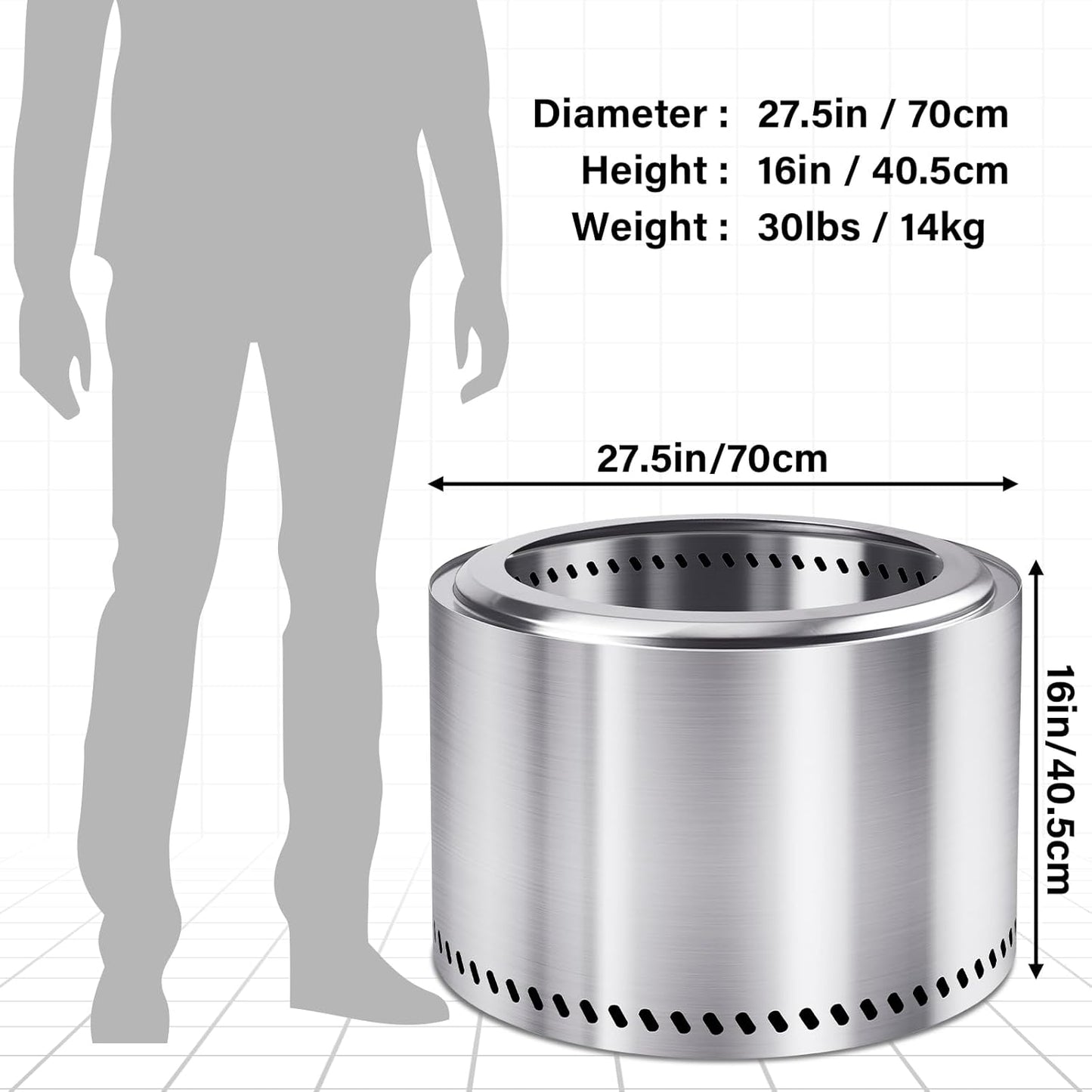 HGD 28 Inch Smokeless Firepit, Stainless Steel Fire Pit, Wood Burning Firepit for Patio Garden Picnic-VerdiqueGarden