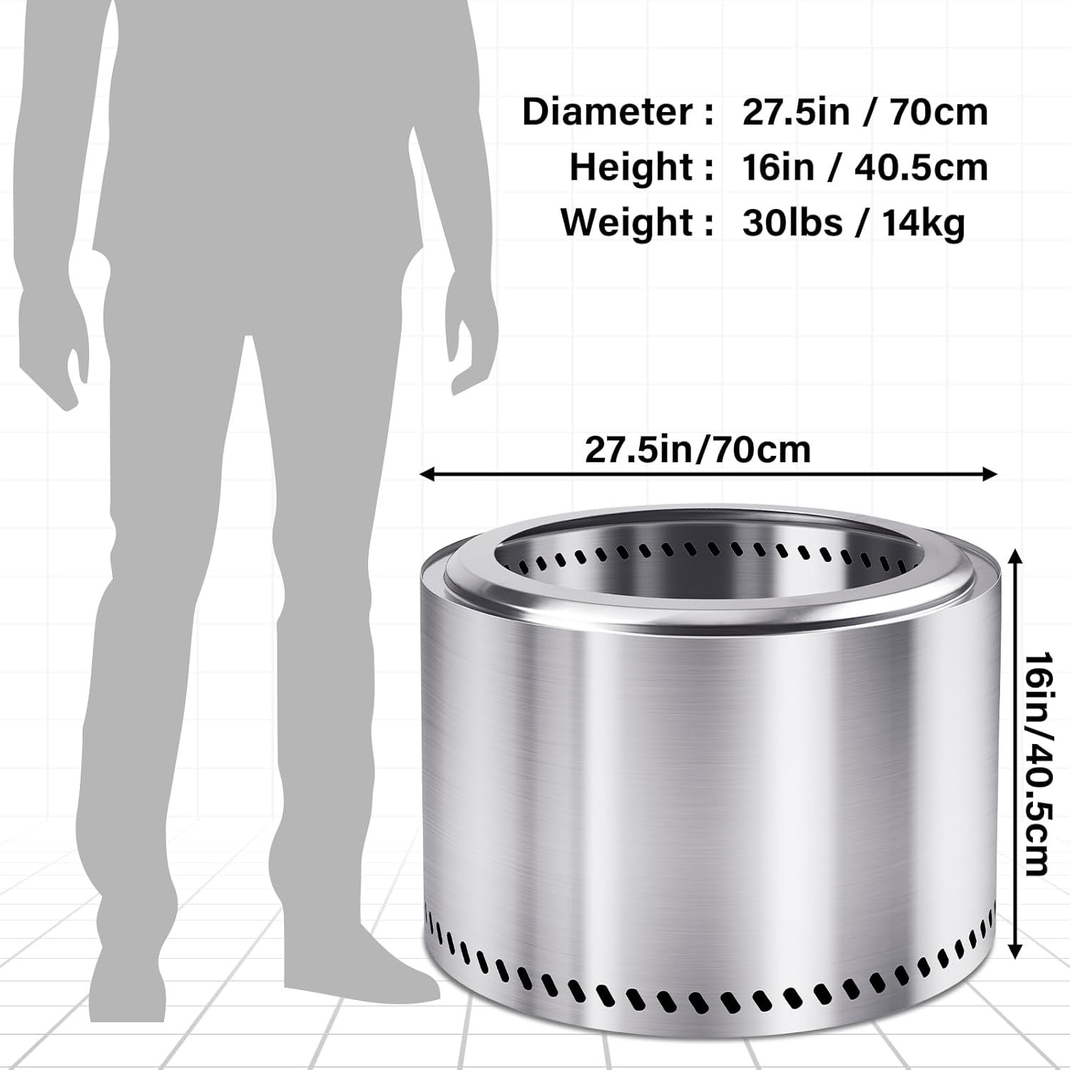 HGD 28 Inch Smokeless Firepit, Stainless Steel Fire Pit, Wood Burning Firepit for Patio Garden Picnic-VerdiqueGarden