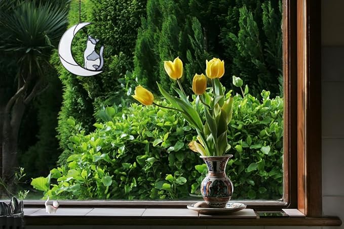 Gray and White Cat Memorial Gifts Loss of Cat British Shorthair Stained Glass Cat Suncatcher Cat Died Sympathy Gifts for Cat Lovers Cat Loss Sympathy Gift-VerdiqueGarden