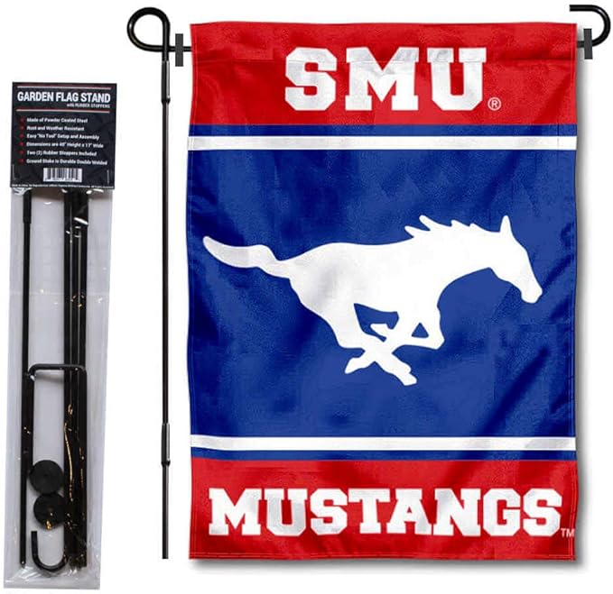 College Flags & Banners Co. Southern Methodist Mustangs Garden Flag with Stand Holder-VerdiqueGarden