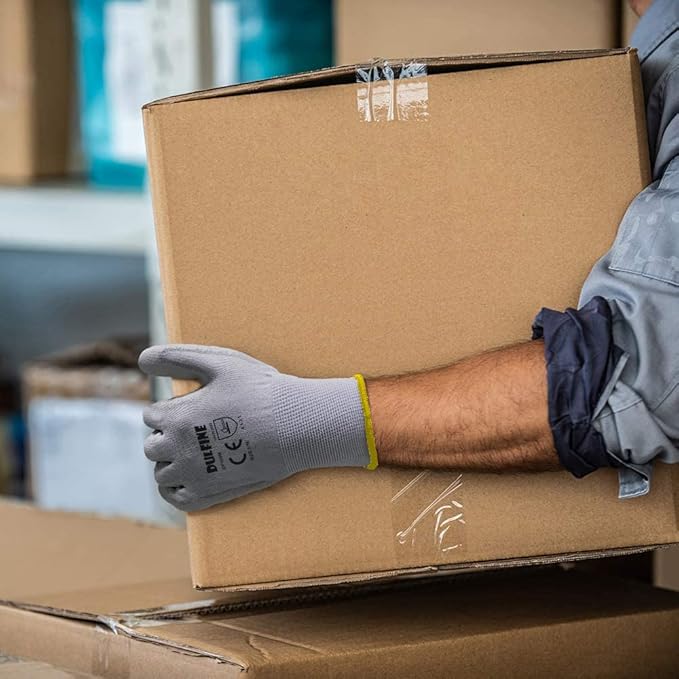 DULFINE Safety Work Gloves PU Coated-12 Pairs,Grey Seamless Knit Glove with Polyurethane Coated Smooth Grip on Palm & Fingers, for Men and Women, Ideal for General Duty Work (Medium)-VerdiqueGarden