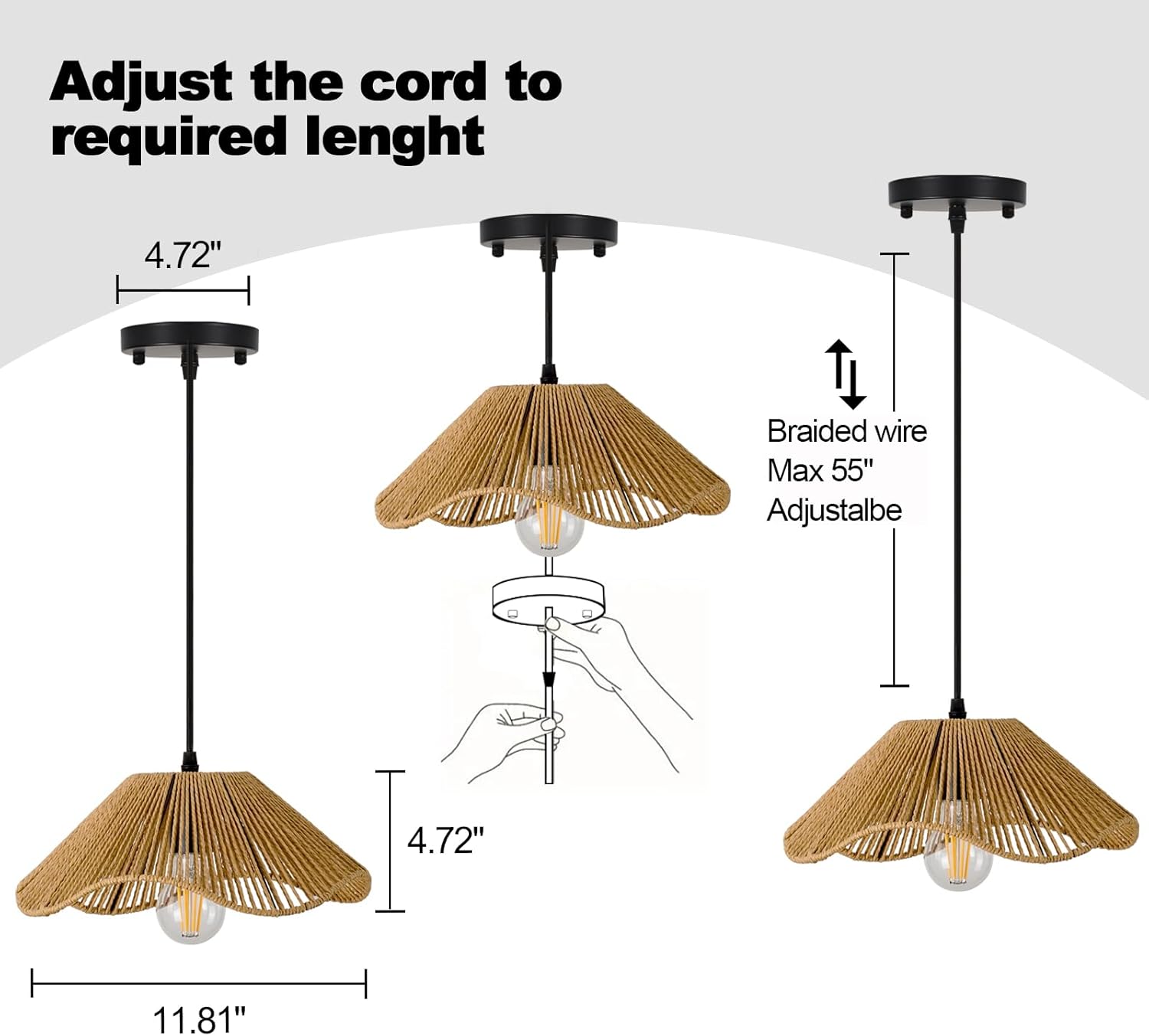 TERLEENART Hard Wired Rattan Pendant Lights Set of 2,Kitchen Island Pendant Lights with 12” Flower Shade,Boho Handwoven Paper Rope Rattan Ceiling Light for Living Room Dining Room Restaurant Foryer-VerdiqueGarden