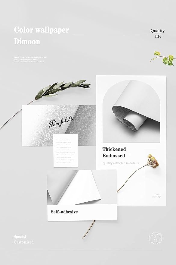 Dimoon 118''x23.6'' White Thicken Peel and Stick Wallpaper Contact Paper Modern Self Adhesive Wall Paper Removable Renter Friendly Textured Solid Color Shelf Vinyl Roll (118''x23.6'',White Thicken)-VerdiqueGarden