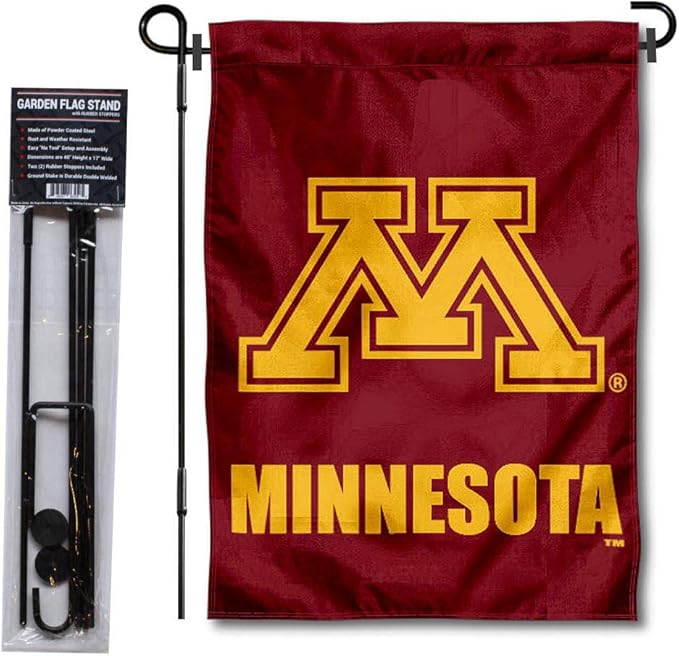 College Flags & Banners Co. Minnesota Gophers Garden Flag with Pole Stand Holder-VerdiqueGarden