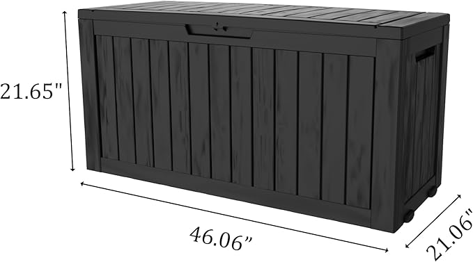 90 Gallon Lockable Resin Deck Box with Wheels, Waterproof & UV-Resistant Outdoor Storage Box for Outdoor Cushion Storage, Garden Tools & Pool Accessories Storage, Black-VerdiqueGarden