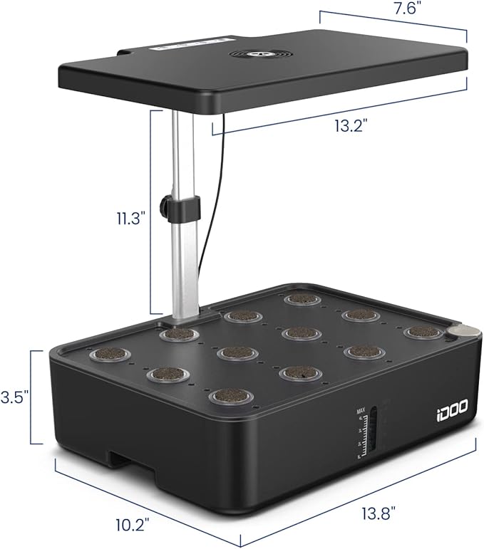 iDOO Hydroponics Growing System Kit 12Pods, Gardening Gifts for Women Mom, Indoor Herb Garden with LED Grow Light, Built-in Fan, Auto-Timer, Adjustable Height Up to 11.3", 12Pods-Black-VerdiqueGarden