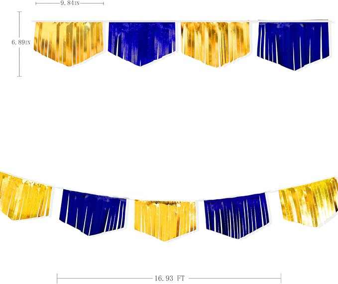 Royal Blue Gold Tassel Banner Metallic Fabric Pennant Bunting Flag for Graduation Retirement Bachelorette Birthday Engagement Wedding Bridal Shower Nautical Ahoy Achor Party Decorations Supplies-VerdiqueGarden