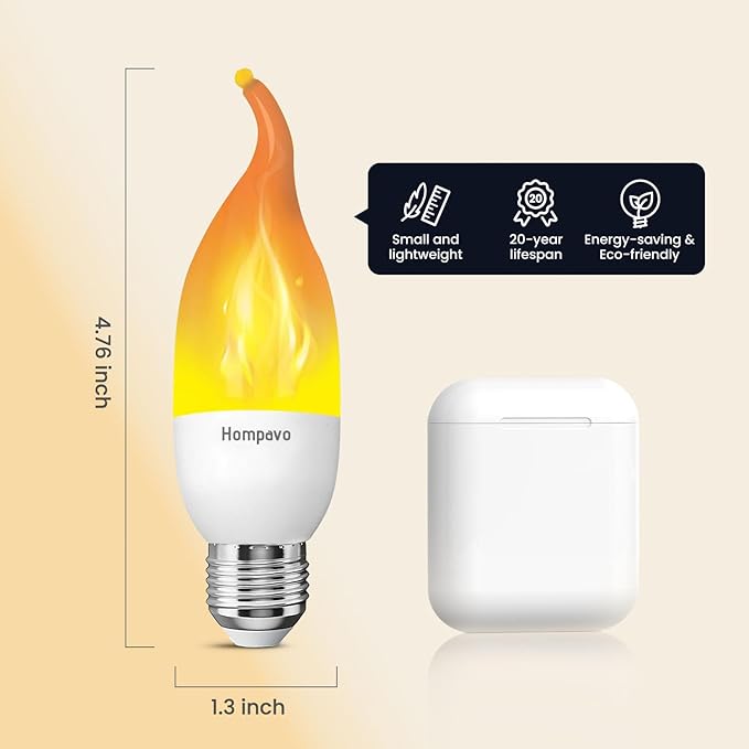 Hompavo Upgraded LED Flame Light Bulbs, 3 Modes Flickering Light Bulbs, E26 Chandelier Base Candle Fire Light Bulb for Halloween Christmas Party Porch Indoor & Outdoor Home Decoration - 6 Pack-VerdiqueGarden