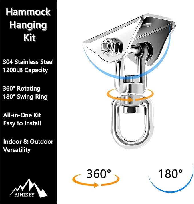 Heavy Duty Swing Hangers for Wooden Sets 1200 LB Capacity Hammock Hanger 360 Swivel Stainless Steel Swing Hardware Accessories for Porch Playground Yoga Heavy Bag Sliver | Pack of 3-VerdiqueGarden