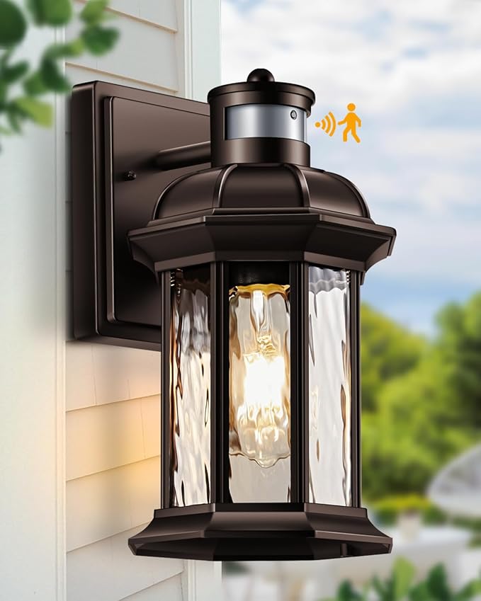 VIANIS Motion Sensor Outdoor Garage Lighting Fixture, Oil Rubbed Bronze Farmhouse Exterior Wall Mount Sconce for House, Waterproof Dusk to Dawn Front Porch ORB Outside Lantern for Patio-VerdiqueGarden