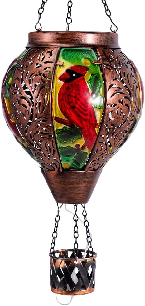 Starsoul Cardinal Hot Air Balloon Solar Lantern with Flame Candle, Hanging Hot Air Balloon Outdoor Solar Lanetrns Waterproof for Garden Patio Yard, Mother's Day Xmas Christmas Woman Gifts-VerdiqueGarden