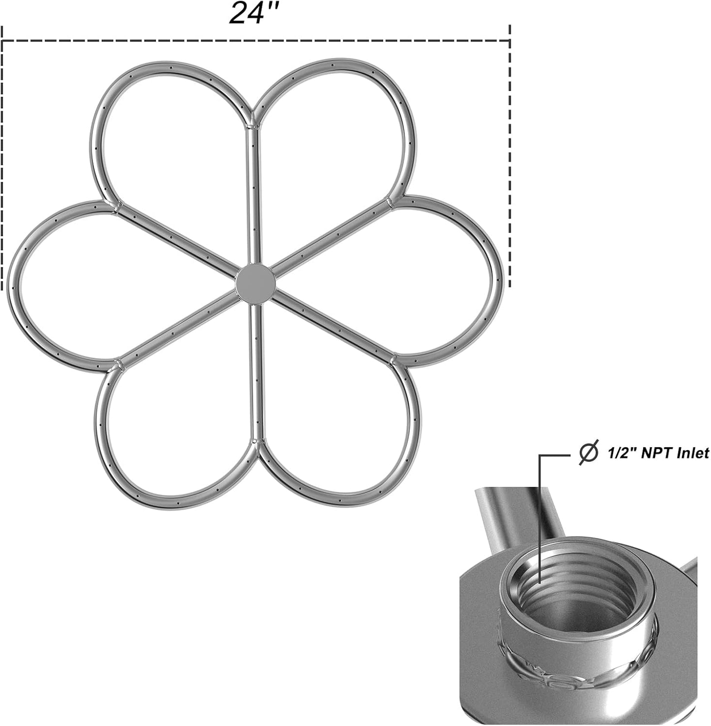 Skyflame 24-Inch Stainless Steel Fire Pit Burner Ring for Fire Pit, Natural Gas & Propane Fireplace, Max BTU 296K, Flower-Shape-VerdiqueGarden