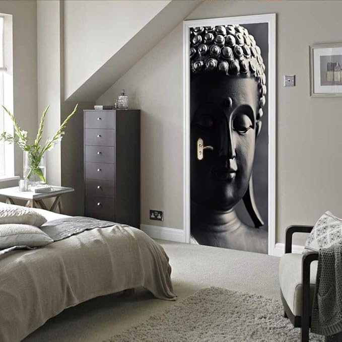 3D Door Stickers Murals - Buddha Statue - Peel and Stick - Waterproof & Washable - Matt Finish - 35.4" x 78.7"-VerdiqueGarden
