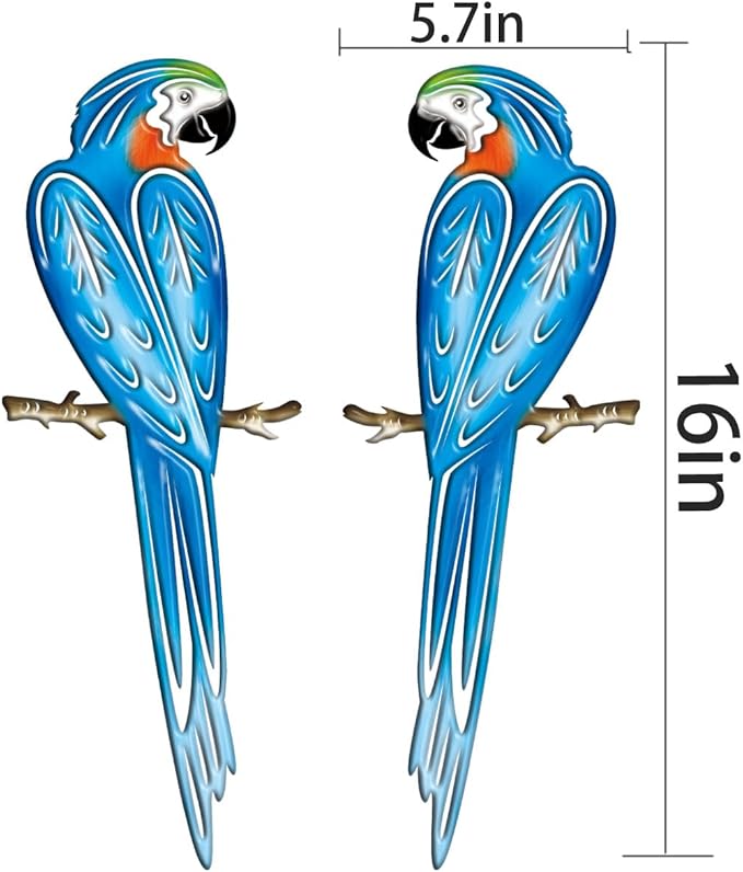 EiGreen Metal Bird Wall Art Decor 3D Outdoor parrot Sculpture, Hanging Decor Metal Wall Decor Suitable for Gardens Fence Patio Living Room Bedroom Yard Decor-VerdiqueGarden