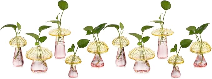 Glasseam Mushroom Plant Propagation Stations: Colored Glass Terrarium Jar Set of 10 Cute Planters for Indoor Plants Mini Propagate Station Unique Christmas Birthday Gifts for Women Home Office Decor-VerdiqueGarden