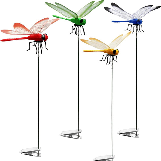 Dragonfly Clip on Hat, Dragonfly Garden Décor, 3D Fake Dragonflies the Deer or Horse Fly Nature Enemy to Scare Garden Fly for Indoor Outdoor Yard Patios Plants Flower and DIY Decoration(4Pcs-Colorful)-VerdiqueGarden