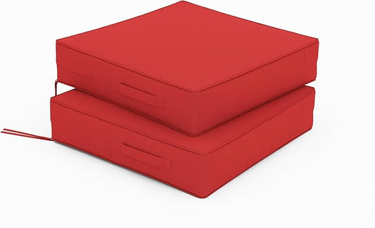 Patio Chair Cushions 19 X 19 X 4 Inch Waterproof Outdoor Seat Cushions for Patio Furniture, Outdoor Sofa Couch Pads with Ties & Handle, Set of 2, Red-VerdiqueGarden