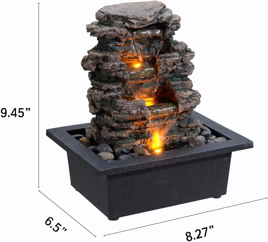 Tabletop Water Fountain, Home Décor Soothing Sound Machine with Automatic Pump, Deep Basin and Natural River Rocks. Indoor Zen Relaxation for Office, Living Room, or Bedroom Décor.-VerdiqueGarden