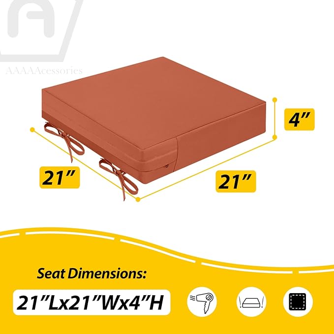 AAAAAcessories Outdoor Seat Cushions for Chairs, Waterproof, Fade-Resistant Patio Furniture Replacement Cushions, 21" x 21" x 4", Set of 2, Rust-VerdiqueGarden