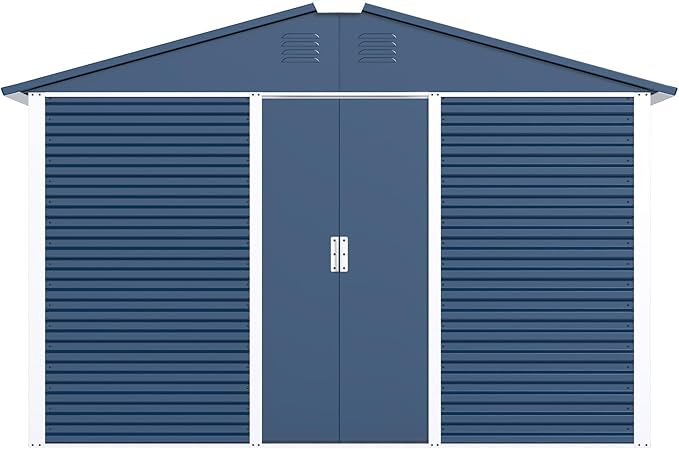 Metal Outdoor Storage Shed 10FT x 10FT, Steel Utility Tool Shed Storage House with Sliding Door, Metal Sheds Outdoor Storage for Backyard Garden Patio Lawn, Blue-VerdiqueGarden