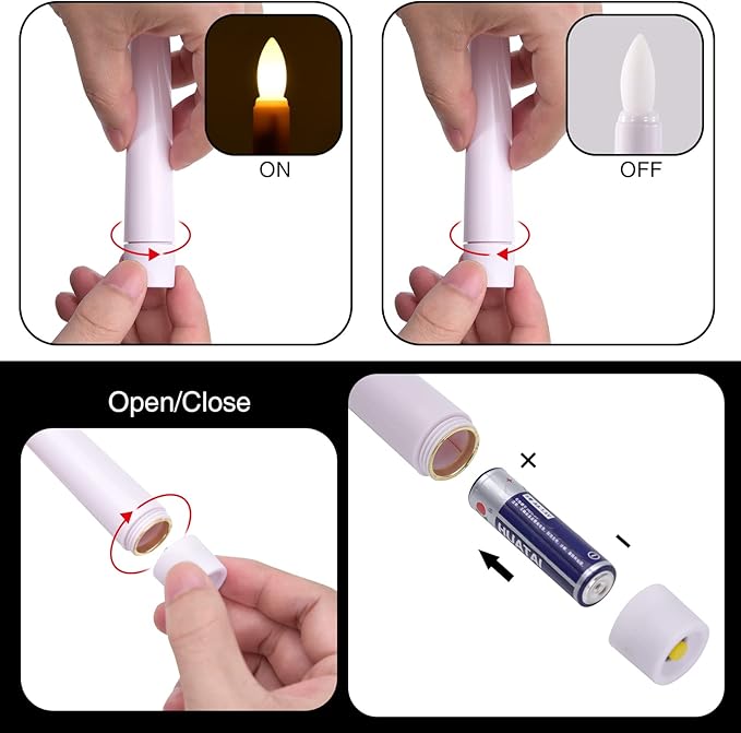 JOSU Taper Battery Operated Candles: 8PCS Flickering Flameless Candles with Timer - 3D Wick Fake Window Candle Outdoor +8 Gold Candlesticks, for Home Decor & Festival Celebration-VerdiqueGarden