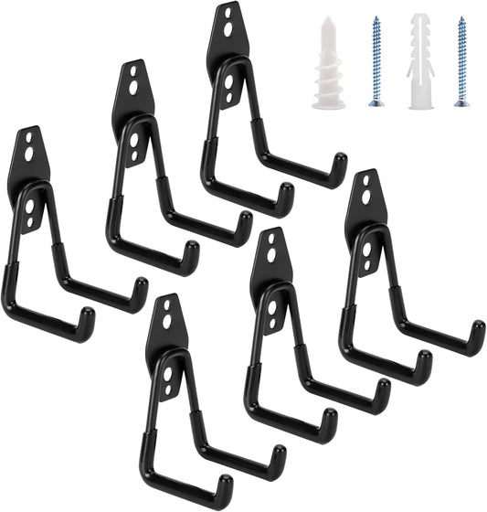 6 Pack Garage Hooks Heavy Duty - Supports 100 lbs, Utility Steel Garage Hanger & Organizer for Organizing Garden Lawn Tools, Ladders, Garden Hose, Digging Shovel, Bikes, Ropes-VerdiqueGarden