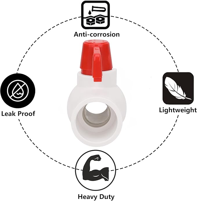4Pcs 1" PVC Ball Valve Water Pipe Shut-off Valve Socket with Red T-Handle for Cold Water Supply lines, Irrigation Pipe fitting System(Socket x Socket), Schedule 40-VerdiqueGarden
