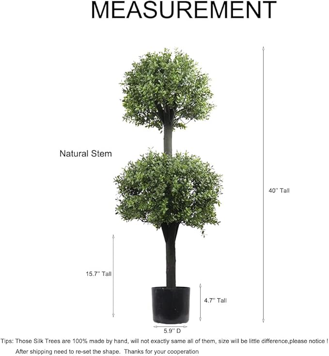 Artificial Topiary Trees Outdoor Boxwood Double Ball 40''T Potted Plants Home Decor 2 Pack-VerdiqueGarden