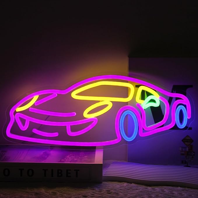 Car Neon Sign for Wall Decor Sports Car Neon Light Racing Car Neon Sign Colorful Car LED Neon Lights Signs Race Car Neon Light Up Sign for Bedroom Game Room Man Cave Garage Boy Gifts-VerdiqueGarden