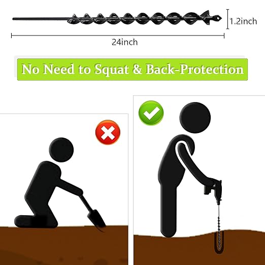 TCBWFY 24 Inch Auger Drill Bit for Planting - 1.2"x24" Long Handle Easy Planter Garden Auger - Bulb & Bedding Plant Augers - Post Hole Digger for 3/8”Hex Drive Drill-VerdiqueGarden